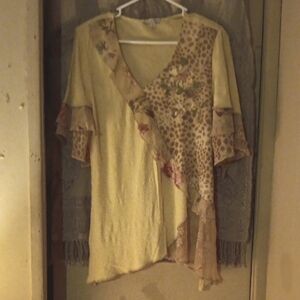 Elegant Yellow Floral and Leopard Print Blouse
